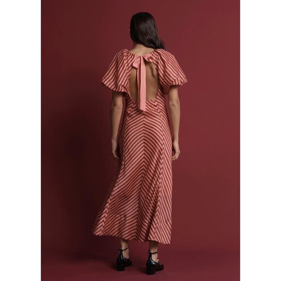 Lovaan | Tess Puff-Sleeve Linen-SIlk Midi Dress | NWT - Picture 7 of 8